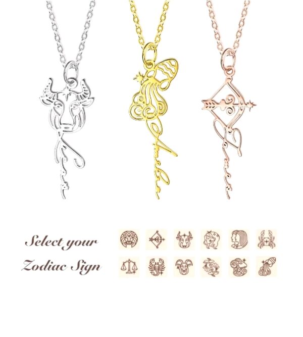 Custom Zodiac Sign Name Necklace